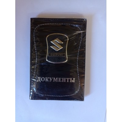 Автообложка ДОКУМЕНТЫ модельная со значком авто SUZUKI (черная) кожа