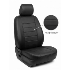 Чехлы модельные Renault Logan 2 2014- экокожа чёрная, перфорация полосы
