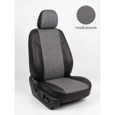 Чехлы модельные Renault Logan 2 2014- экокожа чёрно-тёмно-серая, перфорация