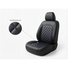 Чехлы модельные Geely Emgrand II 2021- экокожа чёрная, бабочка синяя нить