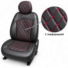 Чехлы перед экокожа чёрная, бабочка красная нить (компл.перед.1+2)