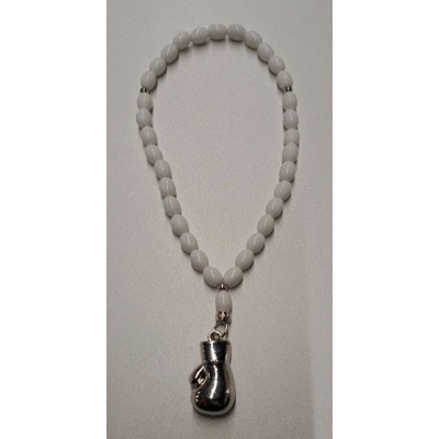 Чётки малые эмаль белая+перчатка хром CH04