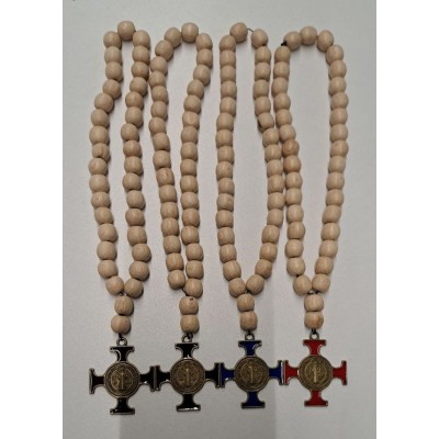 Чётки дерево светлое крест металл CH25