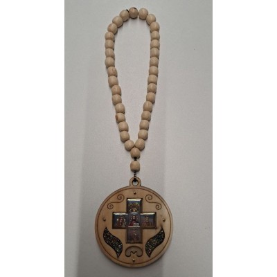 Чётки дерево светлое+круглая Божья Матерь+Николай Чудотворец+Иисус CH35