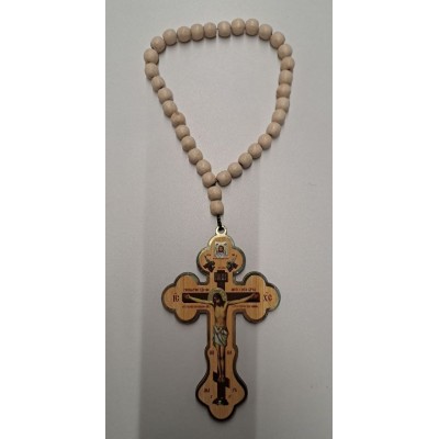 Чётки дерево светлое+крест большой высота 14см CH37
