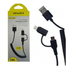 Кабель USB Awei CL-53  Micro + Lightning 2in1 white 1m