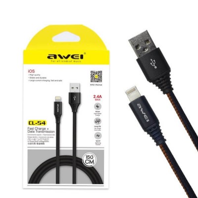 Кабель USB Awei CL-54  Lightning {Black} 1500mm