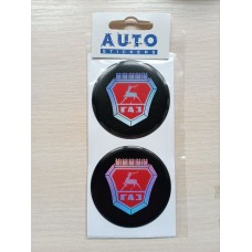 Наклейка (объемная) на колпаки "ГАЗ" наружная голографическая, (комплект 4 шт), Ø6см, черный фон 02569