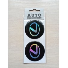 Наклейка (объемная) на колпаки "Lexus" наружная голографическая, (комплект 4 шт), Ø6см, черный фон 05850