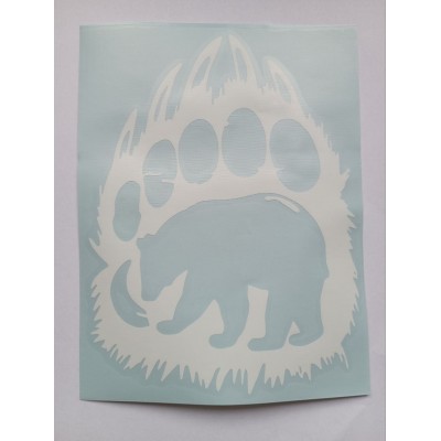 Наклейка (вырезанная) "Лапа (медведь)" наружная, (цвет белый), 20х15,5см 08957