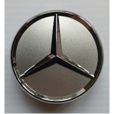 MERCEDES (внешний диаметр 75, внутренний диаметр 74) Колпачок на ступицу литого диска с логотипом (серебристый) D036