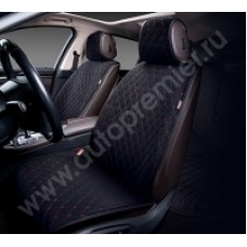 ALL 120 Накидки ALCANTRA LUXE AUTOPREMIER, комплект передний 2 шт., чёрный/красная нить, стёганая ал