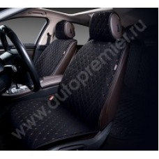 ALL 130 Накидки ALCANTRA LUXE AUTOPREMIER, комплект передний 2 шт., чёрный/золотая нить, стёганая ал