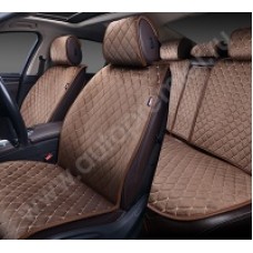 ALL 1800 Накидки ALCANTRA LUXE AUTOPREMIER, комплект 4 шт., коричневый/бежевая нить, стёганая алькан