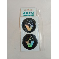 Наклейка (объемная) на колпаки "Renault" наружная голографическая,(комп.4шт)Ø6см, черный фон 02566