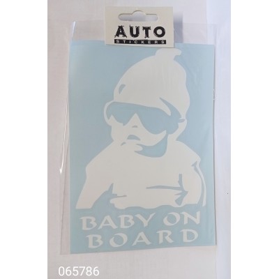 Наклейка (вырезанная) "Baby on Board" наружная, (цвет белый), 12х17см 07134