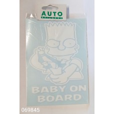 Наклейка (вырезанная) "Baby on Board №3" наружная, (цвет белый), 12х17см 07554