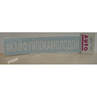 Наклейка (вырезанная) "#КАЙФУЙПОКАМОЛОДОЙ" наружная, (цвет белый), 5х20 см 08419