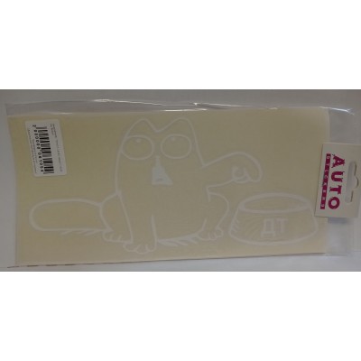 Наклейка (вырезанная) "Simon's Cat ДТ левый" наружная, (цвет белый), 12х25 см 06649