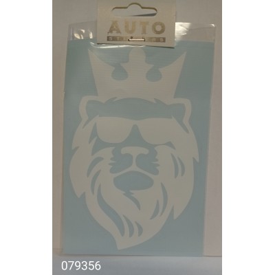 Наклейка (вырезанная) "Лев в очках (корона)" наружная, (цвет белый), 11х16см 08536