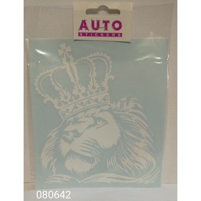 Наклейка (вырезанная) "Лев корона (царь)" наружная, (цвет белый), 13,5х15см 08669