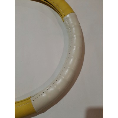 Оплетка кожзам под пальцы гладкая бело-жёлтая (М) Юран