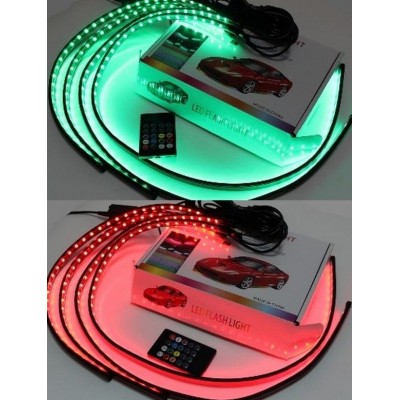12V Подсветка в салон RGB 4 ленты пульт управления+датчик звука H023
