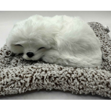 Игрушка-антистресс в машину "Спящий щенок" белый (коврик 18см х 15см) O-025