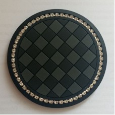 Коврик в подстаканник СО СТРАЗАМИ серый/чёрный (диаметр 70mm) D203