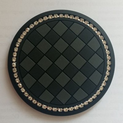 Коврик в подстаканник СО СТРАЗАМИ серый/чёрный (диаметр 70mm) D203