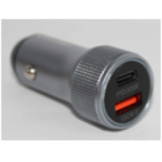 Зарядное устройство USB универсальное с подсветкой BLUE быстрая зарядка (USB1 выход: 5V/3A 9V/2A 12V/1.5A  Type-C выход: 5V/3A 9V/3.3A 12V/2.5A)вход:DC12V-24V  материал: алюминий цвет: серебристый размер:26mm*63mm)+кабель iPhone+Android+Type-C  длина 1,2м