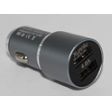 Зарядное устройство USB универсальное с подсветкой BLUE(2 разъёма USB выход:2.4 A/2.4 A 5V,вход:DC12V/24V,материал:алюминий)цвет:серебристый размер:26mm*63mm J001