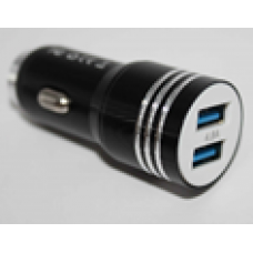 Зарядное устройство USB универсальное с подсветкой BLUE(2 разъёма USB выход:2.4 A/2.4 A 5V, вход:DC12V/24V,материал:алюминий)цвет:чёрный  размер:26mm*63mm J002