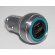 Зарядное устройство USB универсальное с подсветкой BLUE(2 разъёма USB выход:2.4 A/2.4 A 5V,вход:DC12V/24V,материал:алюминий)цвет:серебристый размер:35mm*63mm J003