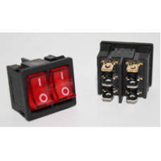 Выключатель 6-х контакт.ON-OFF двухклавишный 12V(6A 250V AC,10A 125V AC)24mm*20mm RED (красный)Q081