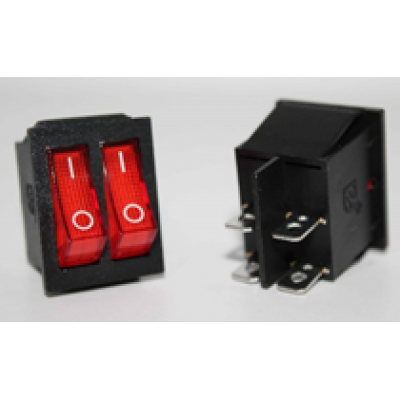 Выключатель 4-х контакт.ON-OFF двухклавишный(16A 250V AC,20A 125V AC)24mm*31mm RED (красный) Q082